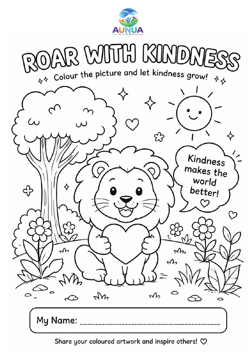 ROAR with Kindness colouring page