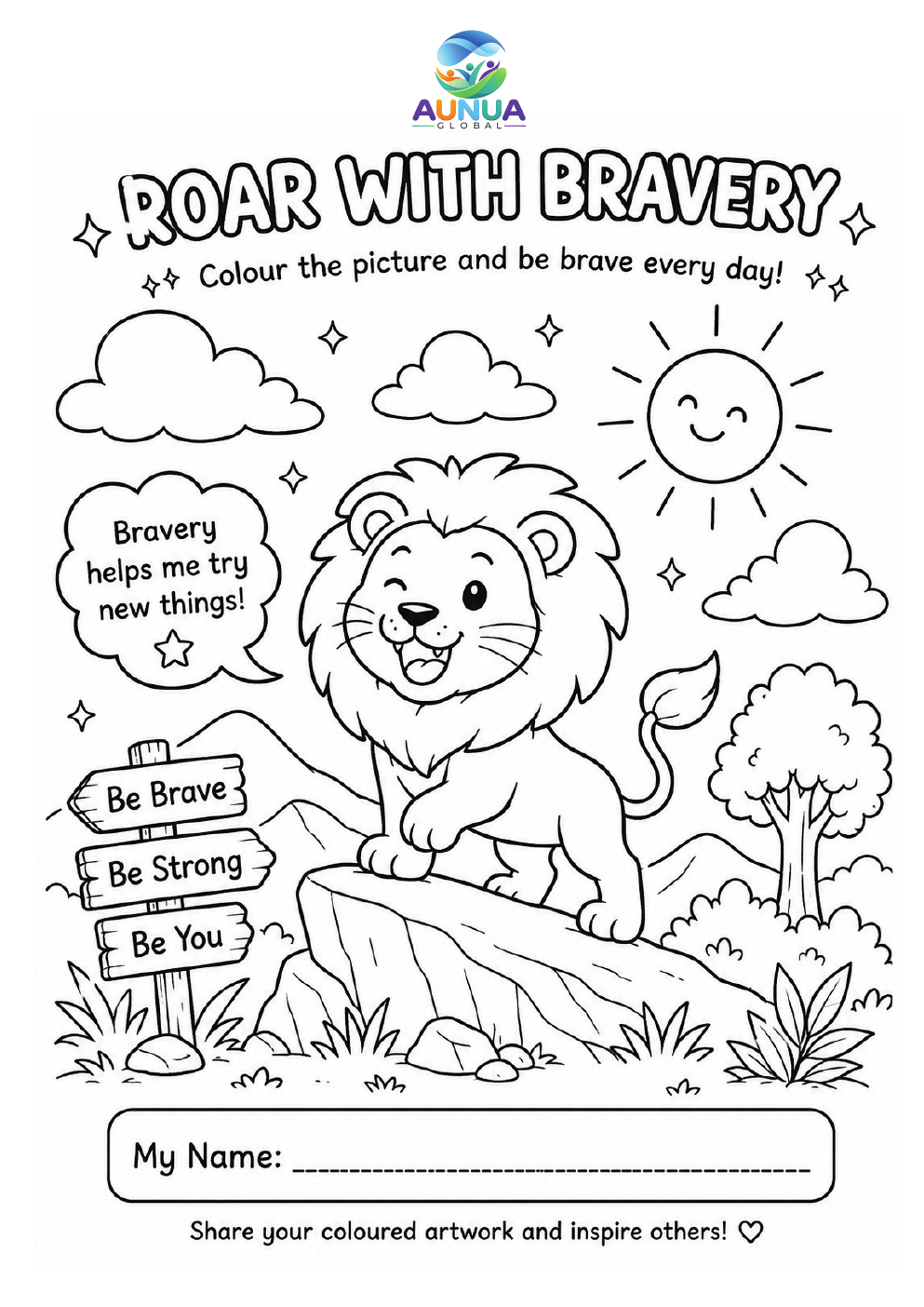 ROAR with Bravery colouring page