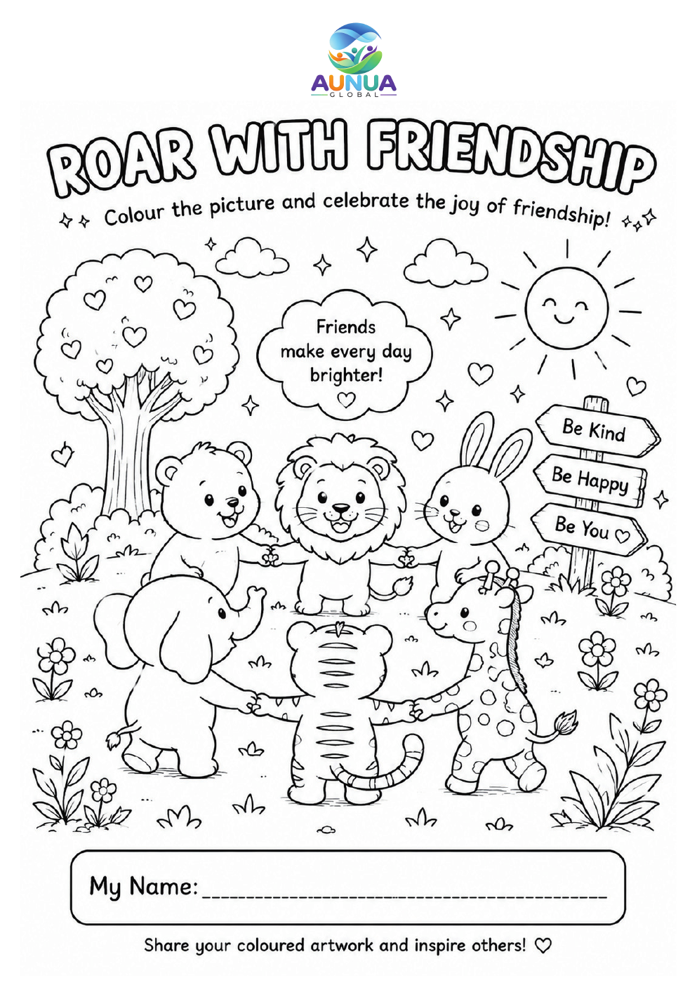 ROAR with Friendship colouring page