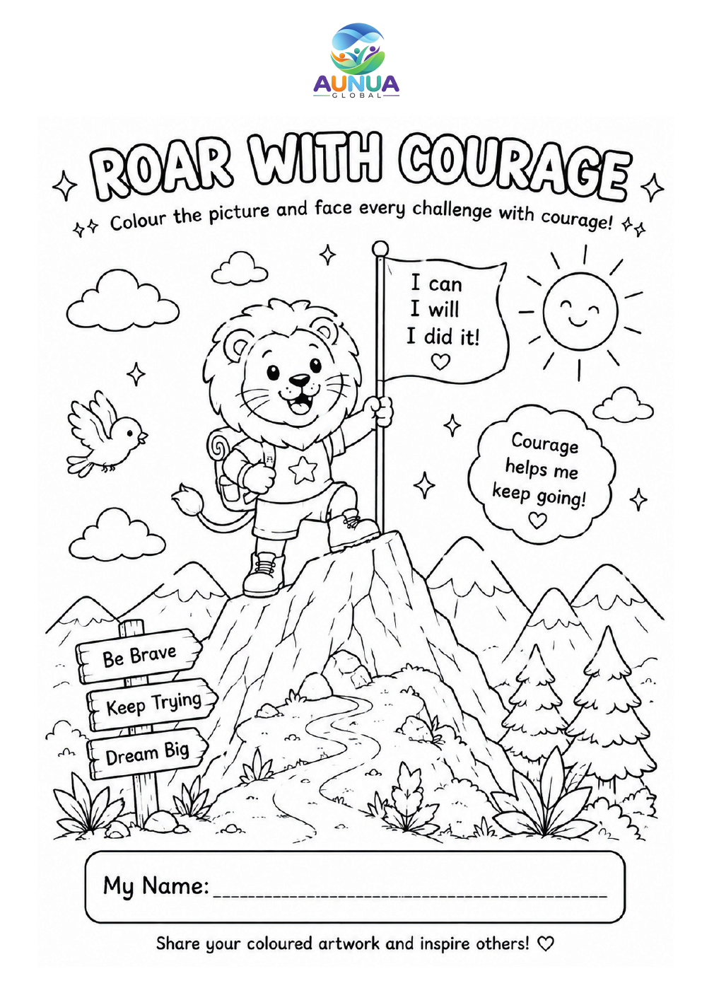 ROAR with Courage colouring page