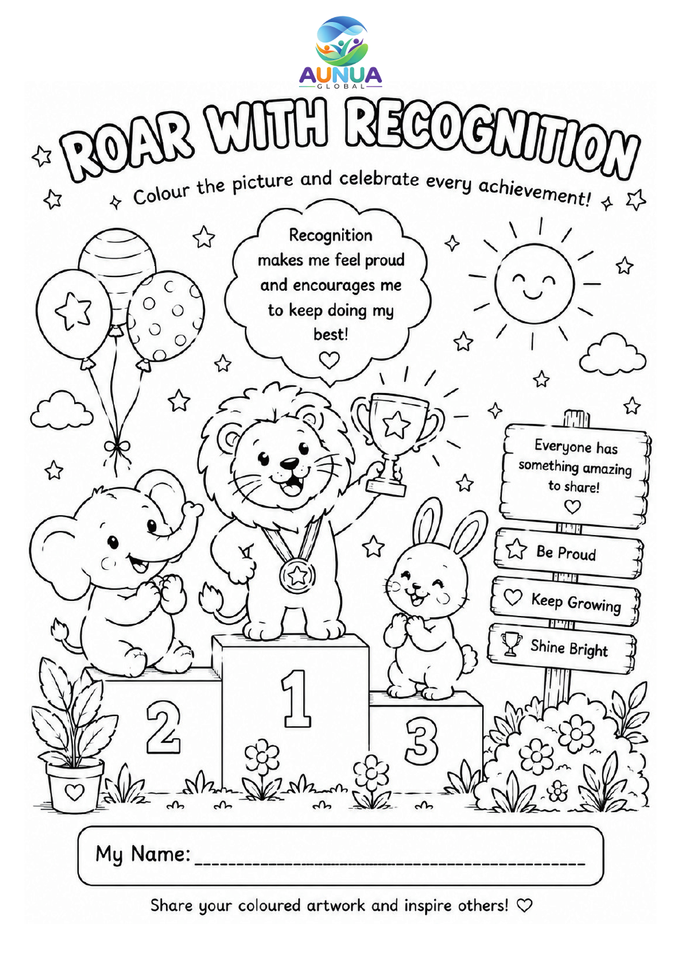 ROAR with Recognition colouring page