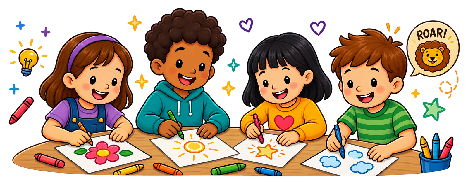 Children colouring together