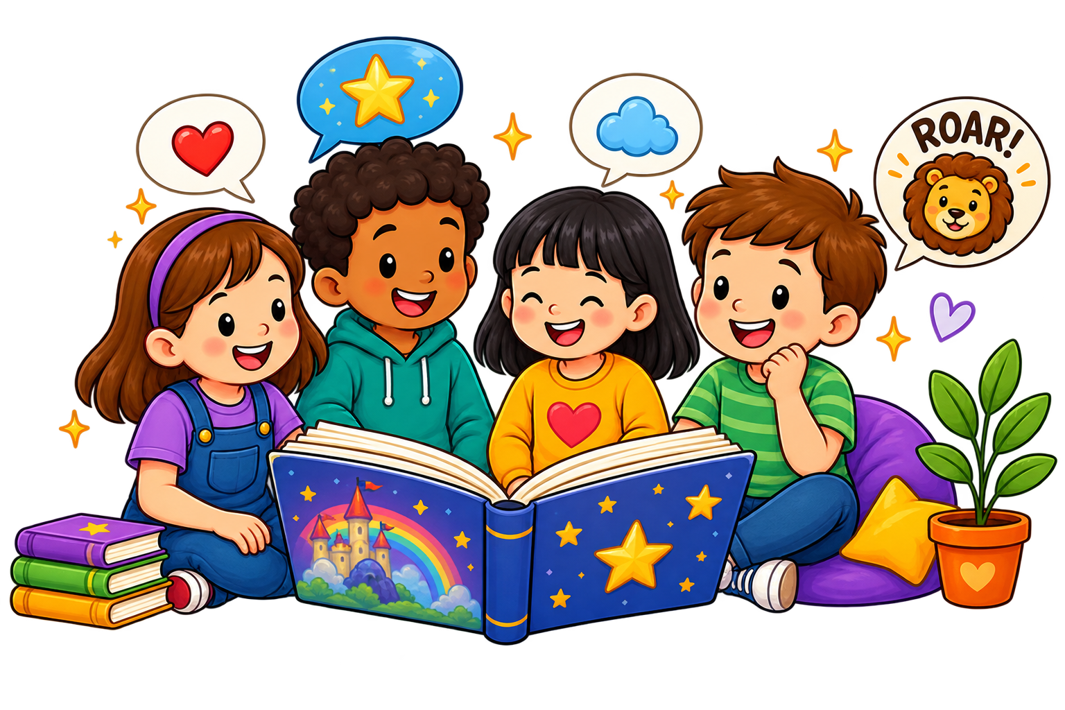 Children reading a story together