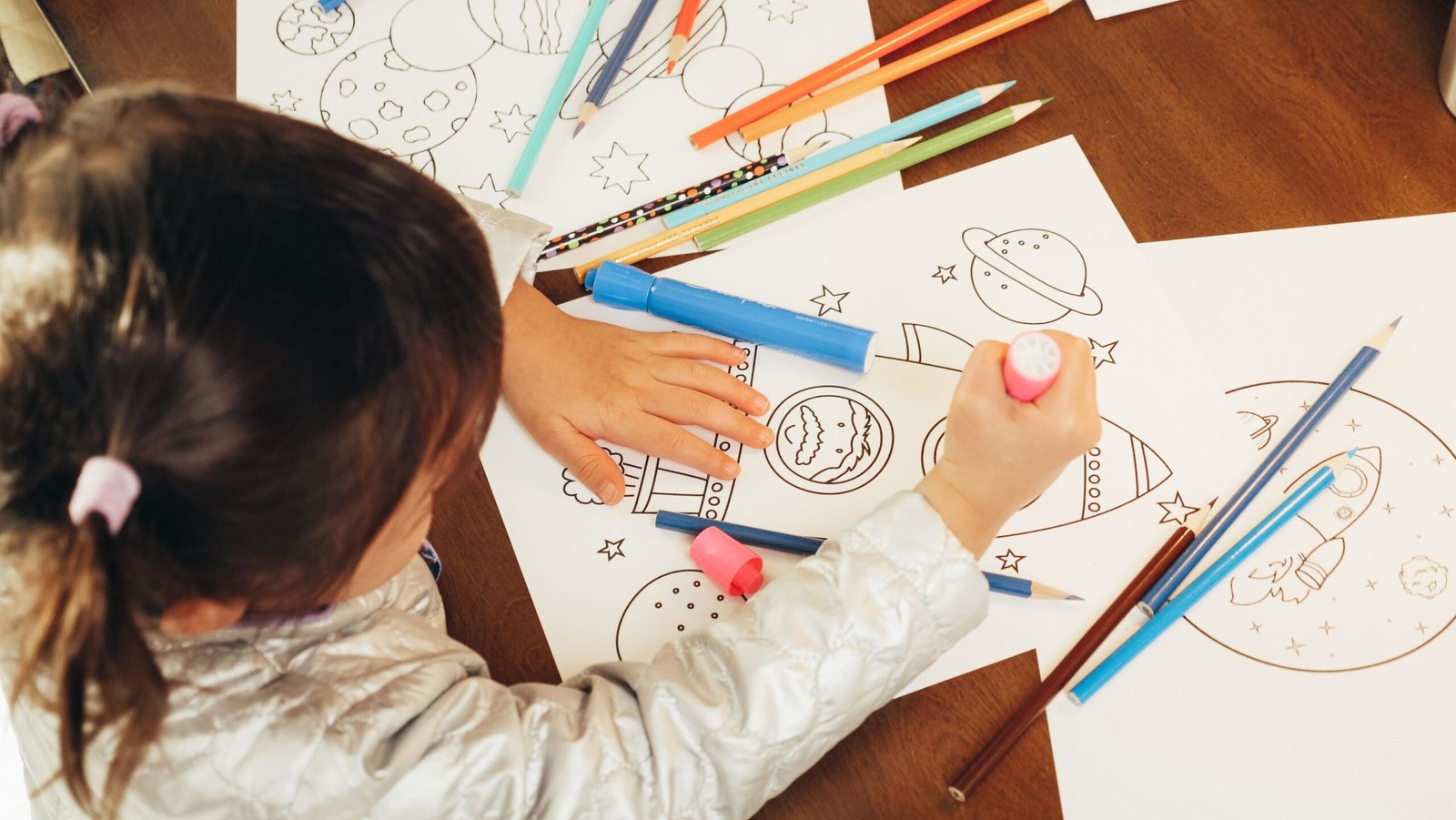 Children colouring and creating